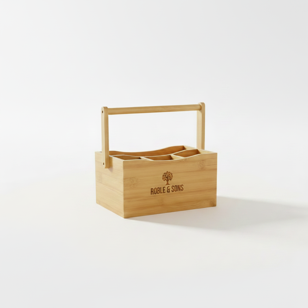 Cubiertera de madera bambú. Logo personalizado, regalo empresarial.