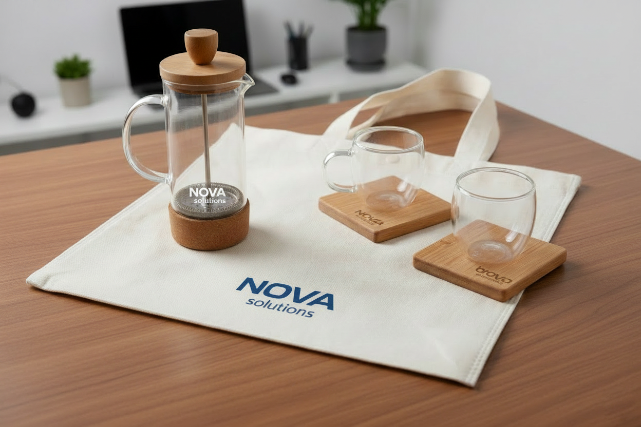Kit Alva en escritorio. Logo personalizado, regalo empresarial.