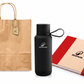 Kit de botella, block y bolsa con logo personalizado. Regalo corporativo.