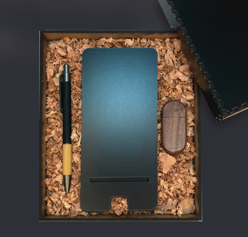 Kit Caja Black Basic. Logo personalizado, regalo corporativo.