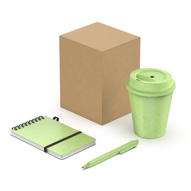 Kit Drava ecológico de color verde. Logo personalizado, regalo empresarial.