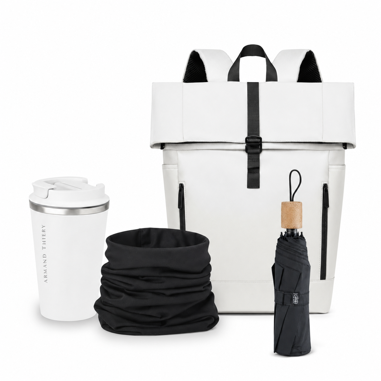 Kit Esencia Urbana, mochila de color blanca. Logo personalizado, regalo empresarial.
