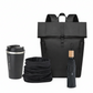 Kit Esencia Urbana, mochila de color negra. Logo personalizado, regalo empresarial.