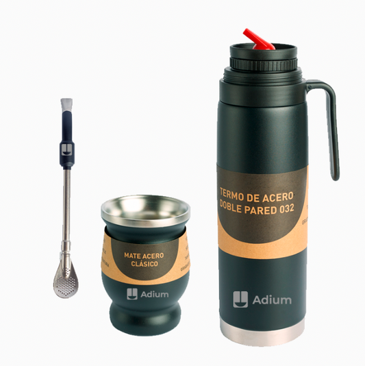 Kit Matero de acero color negro. Logo personalizado, regalo empresarial.
