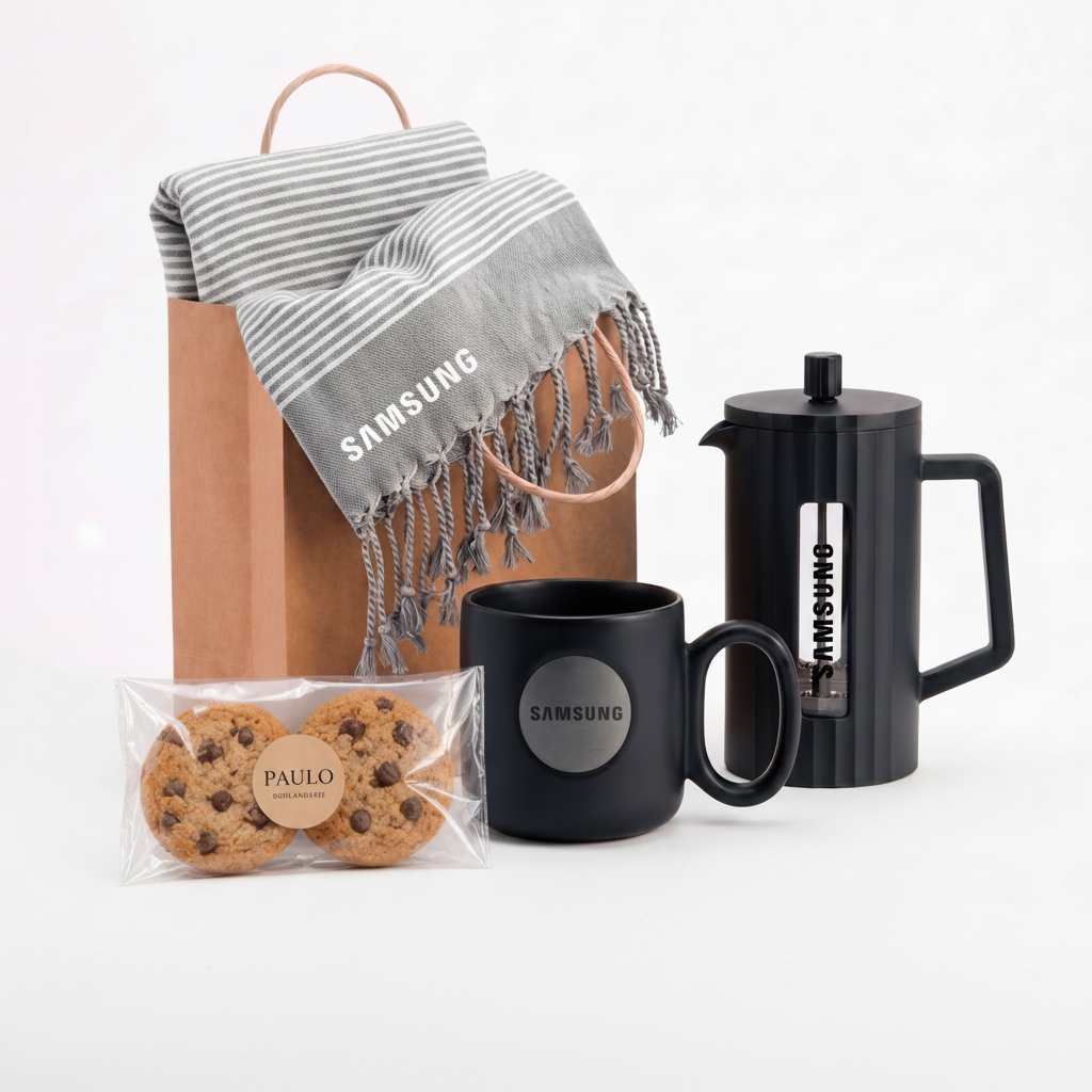 Kit Pausa Cálida. Taza de color negra. Logo personalizado, regalo empresarial.