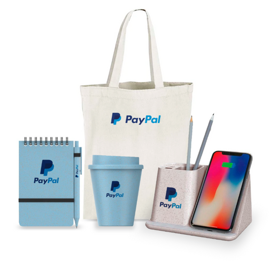 Kit TrigoWorks de color celeste. Logo personalizado, regalo empresarial.
