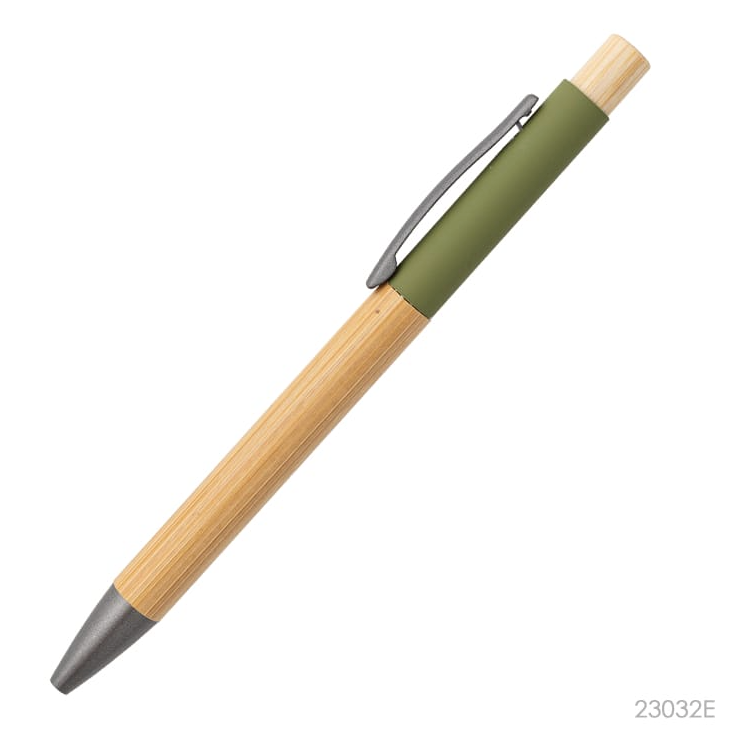 Lapicera Alerce de aluminio y bambu personalizada con logo, regalo empresarial color verde.