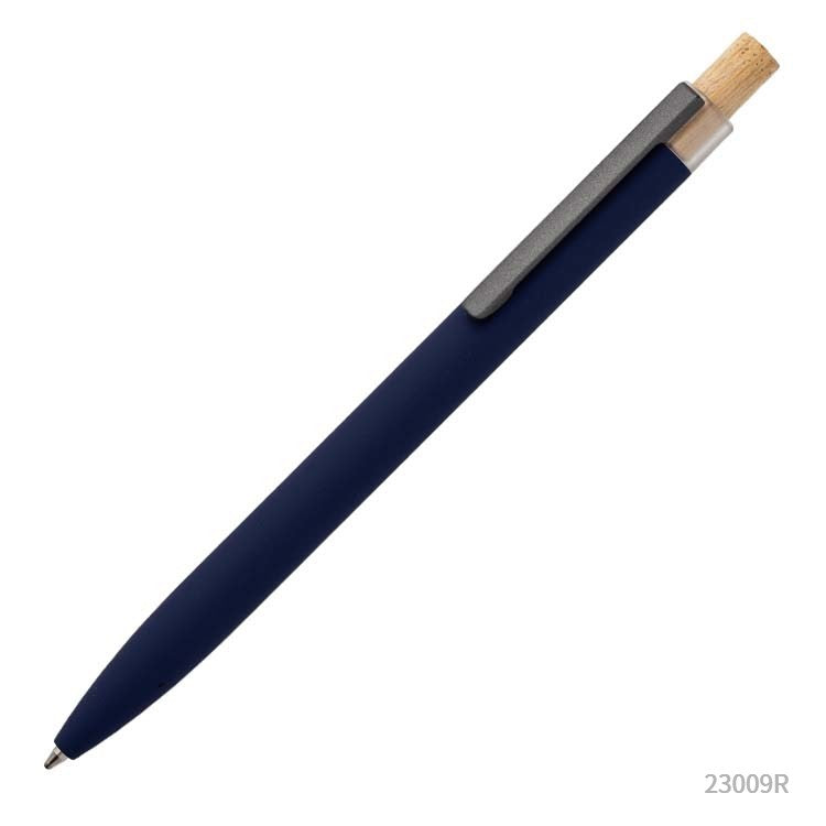 Lapicera Altea de aluminio con detalle de bambú color azul. Para regalos empresariales con logo personalizado