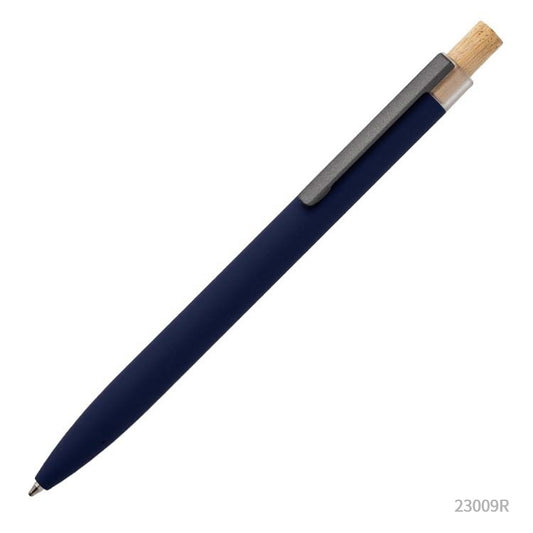 Lapicera Altea de aluminio con detalle de bambú color azul. Para regalos empresariales con logo personalizado
