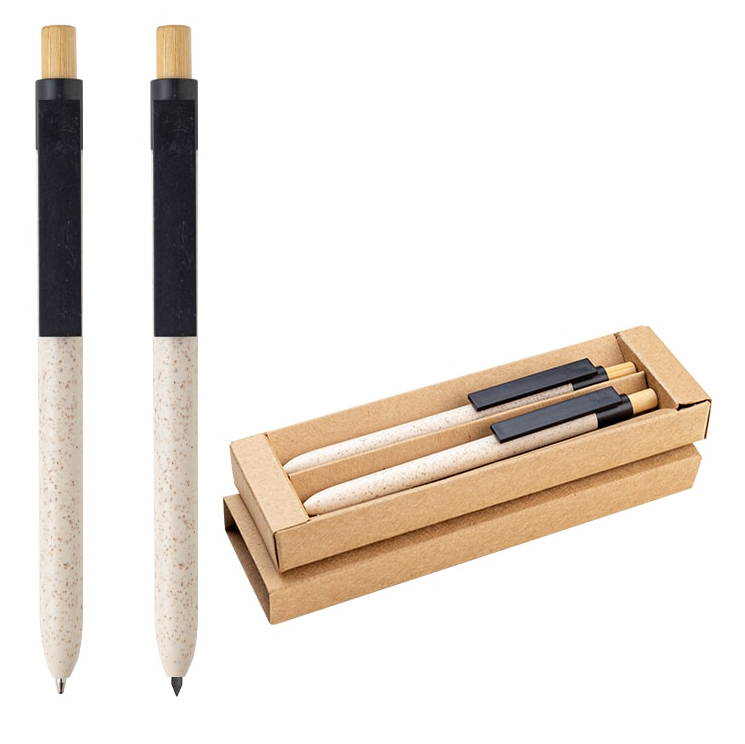Lapicera y lapiz Set Vento, color negra. Logo personalizado, regalo empresarial.