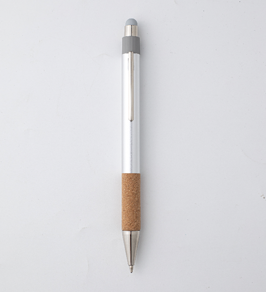 Lapicera Magnolia aluminio reciclado y corcho, logo personalizado, regalo empresarial.