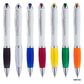 Lapicera nerina de plástico, diferentes colores. Cuerpo banco con  agarre de goma de color. Logo personalizado, regalo corporativo.