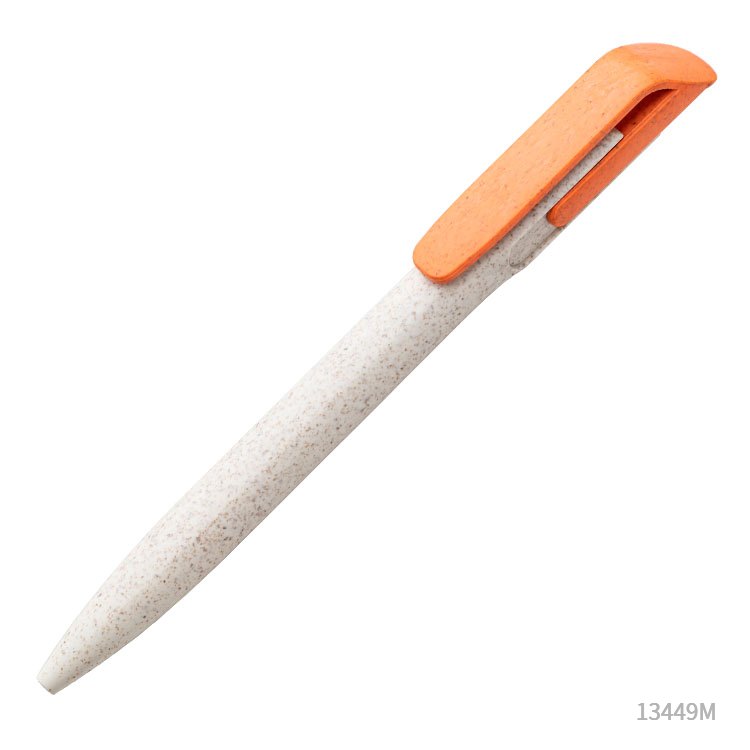 Lapicera Oriz de color naranja, material ecológico. Logo personalizado regalo empresarial.