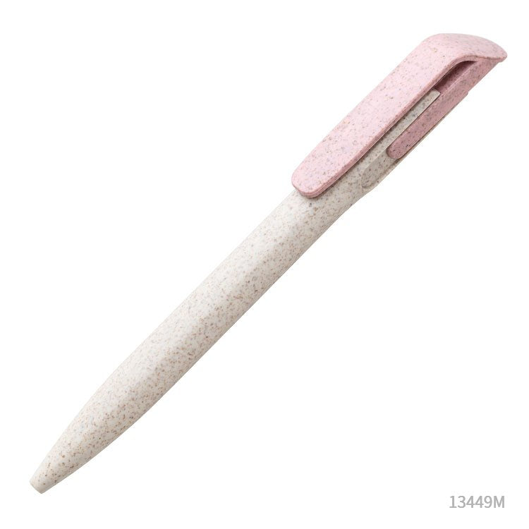 Lapicera Oriz de color rosa, material ecológico a base de trigo. Logo personalizado, regalo empresarial.