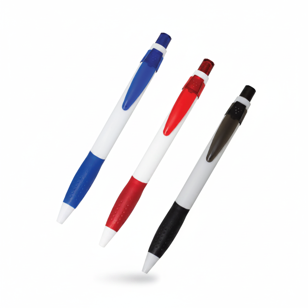 Lapiceras personalizadas inclinadas de colores distintos. Logo personalizado, regalo corporativo.
