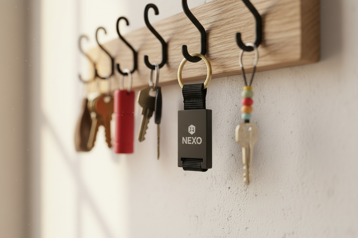 Llavero Nexo colgado. Logo personalizado, regalo empresarial.
