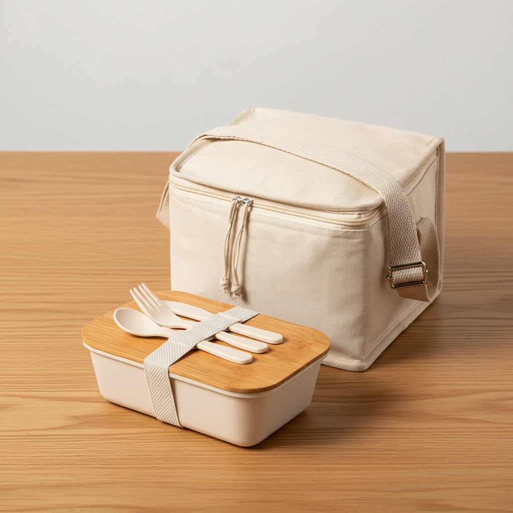 Lunchera Misuri con tapa de bambú. Logo personalizado, regalo empresarial.
