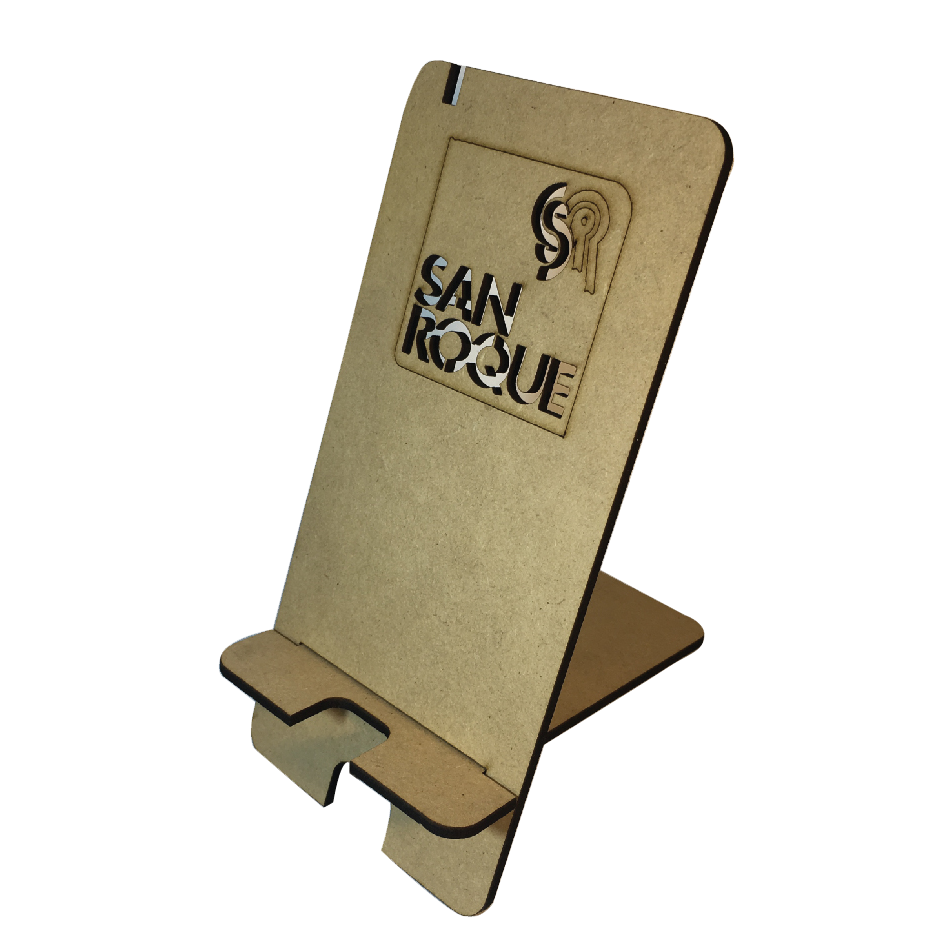 Porta Celular Lirio, logo personalizado calado. Regalo empresarial.
