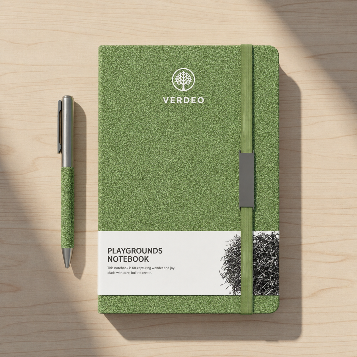 Set Kioto verde, lapicera y cuaderno, material ecológico. Logo grabado personalizado, regalo empresa.