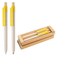 Set Vento color amarillo, juego de lápiz y lapicera a base de trigo y bambú. Logo personalizado, regalo corporativo.