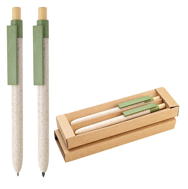 Set Vento color verde, plástico a base de trigo. Logo personalizado, regalo empresarial.