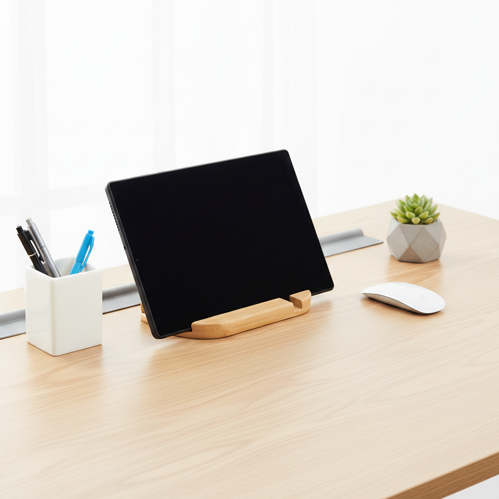 Soporte para celular o tablet sobre escritorio. Logo personalizado, regalo empresarial.