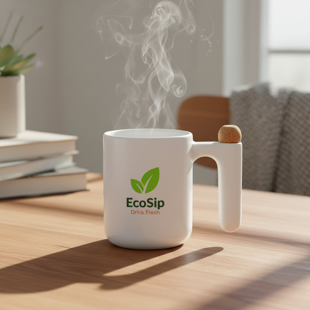 Taza Egeo en escritorio. Logo personalizado, regalo empresarial.