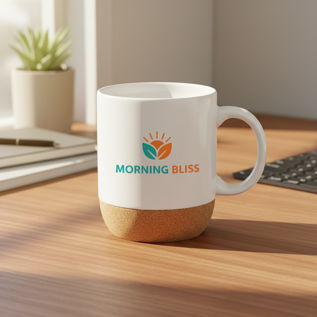 Taza Maipo con logo personalizado en UV. Imagen de escritorio. Regalo empresarial.