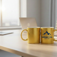 Taza metalizada dorada. Logo personalizado sublimado. Regalo empresarial.