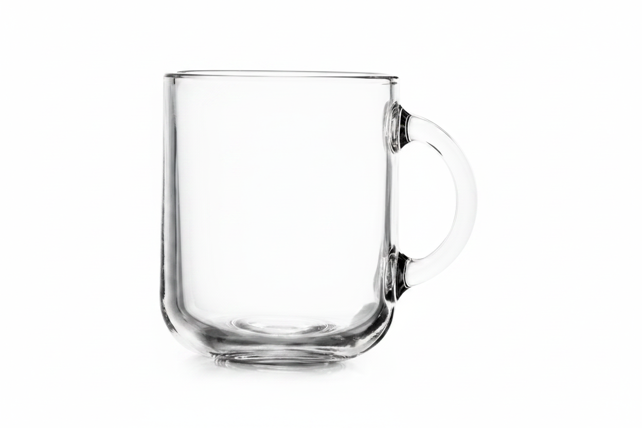 Taza de vidrio para café. Logo personalizado, regalo empresarial.
