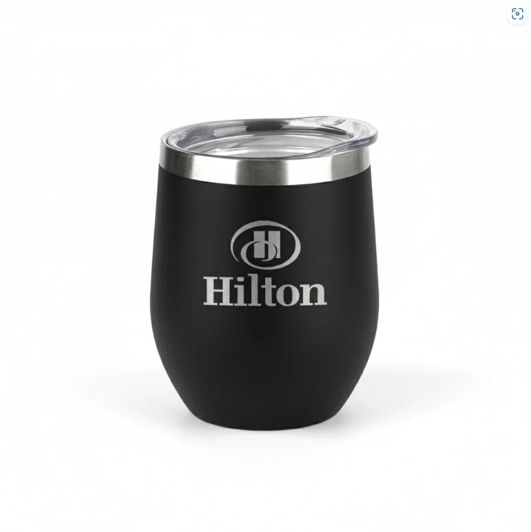 Vaso Danubio color negro con logo personalizado grabado en láser. Regalo empresarial.
