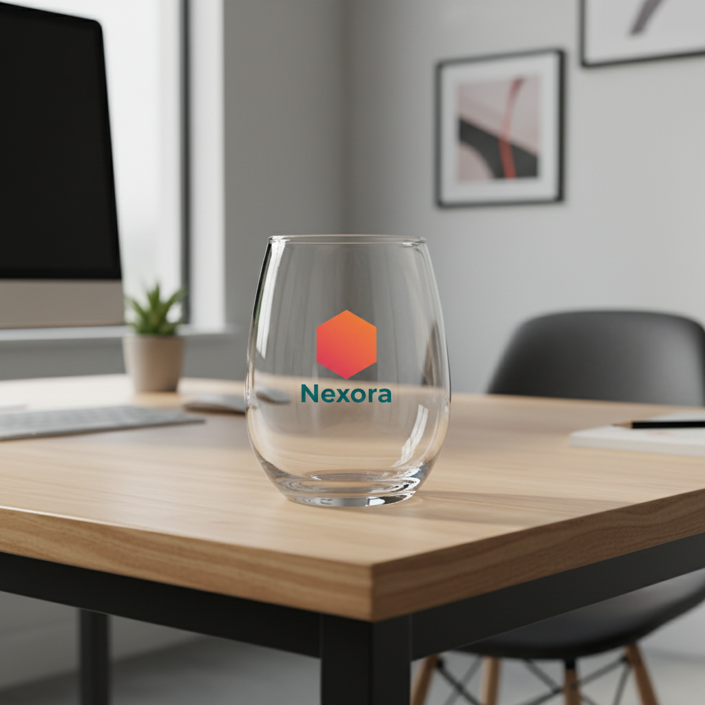 Vaso Gourmet en escritorio. Logo personalizado, regalo empresarial.