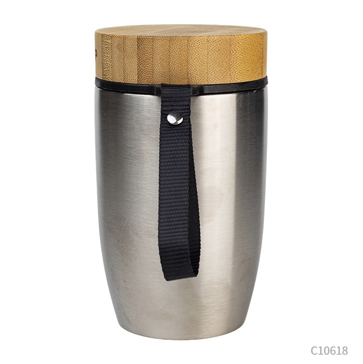 Vaso Tíber de acero y bambú con logo personalizado. Regalo empresarial.