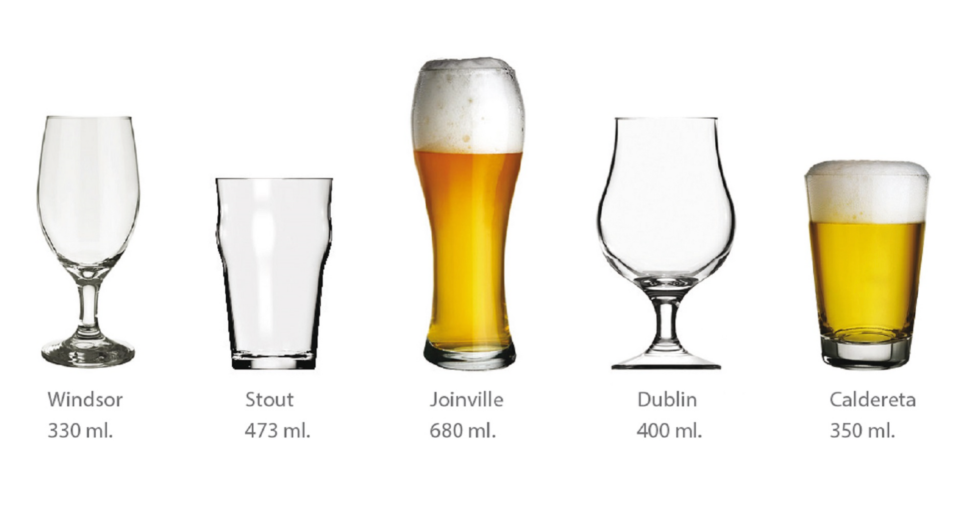 Vasos y copas de vidrio para cervezas. Para regalos empresariales se pueden personalizar con un logo utilizando grabado láser.