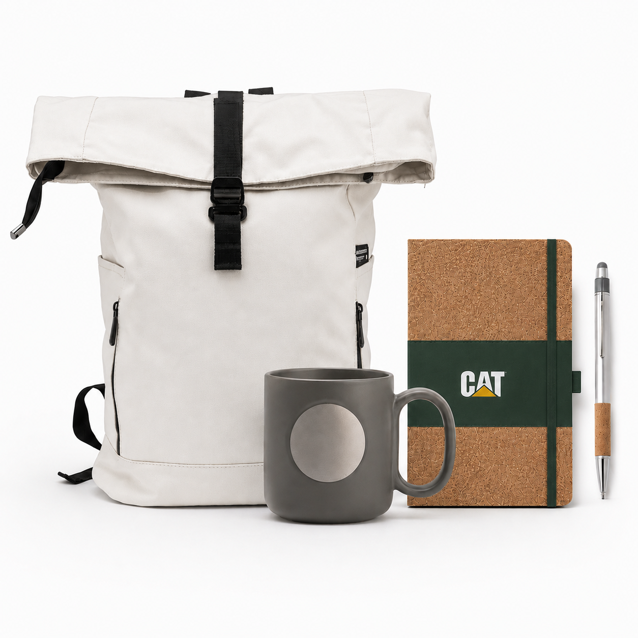 Welcome kit punto de partida, mochila blanca, logo personalizado. Regalo empresarial.