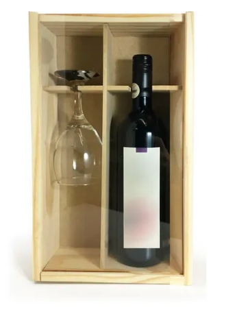 Caja para botella y copa de vino