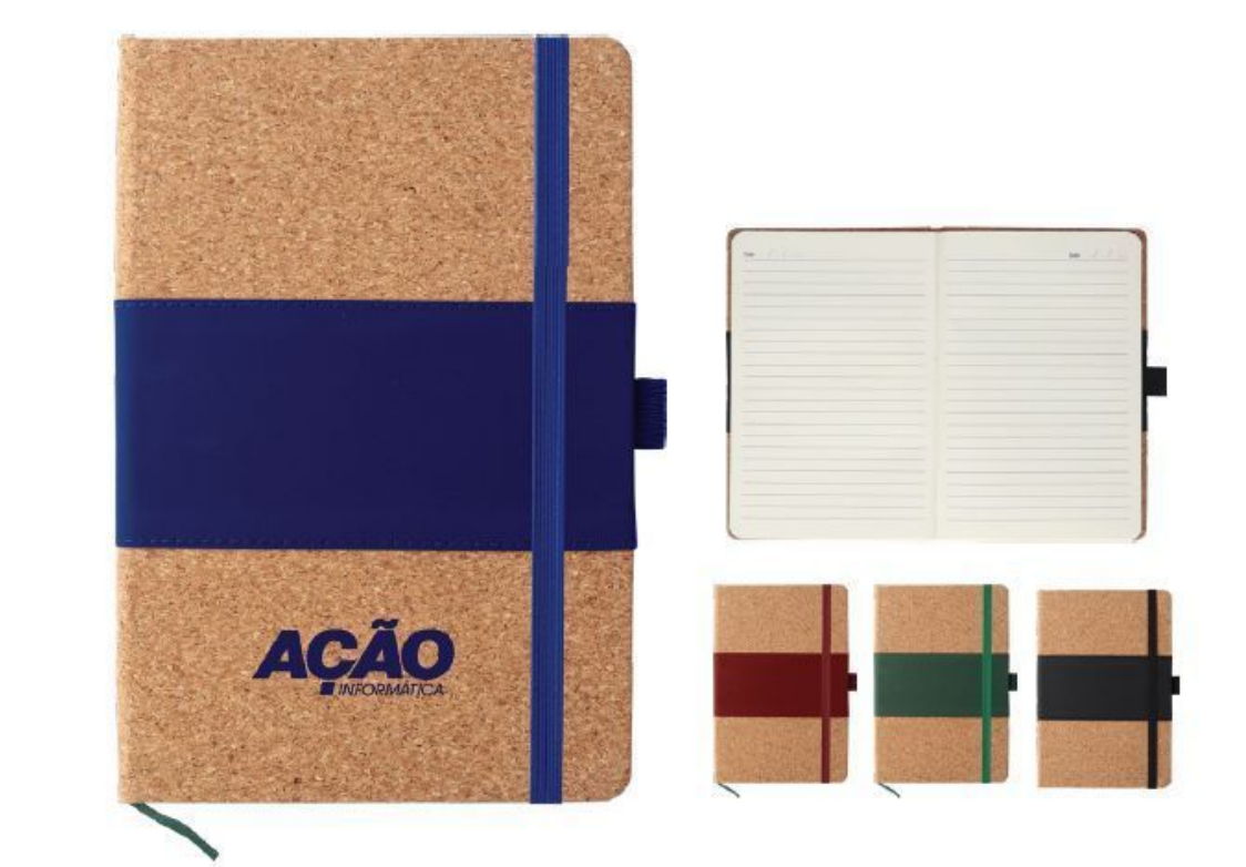 Cuaderno de tela PU y corcho con logotipo que puede aplicarse mediante impresión UV o grabado láser.