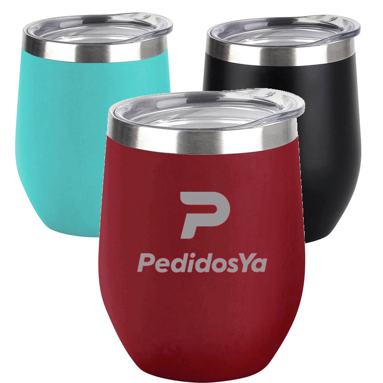 Mate de acero inoxidable con tapa de acrílico. Para regalos empresariales puede personalizarse con un logo utilizando grabado láser.