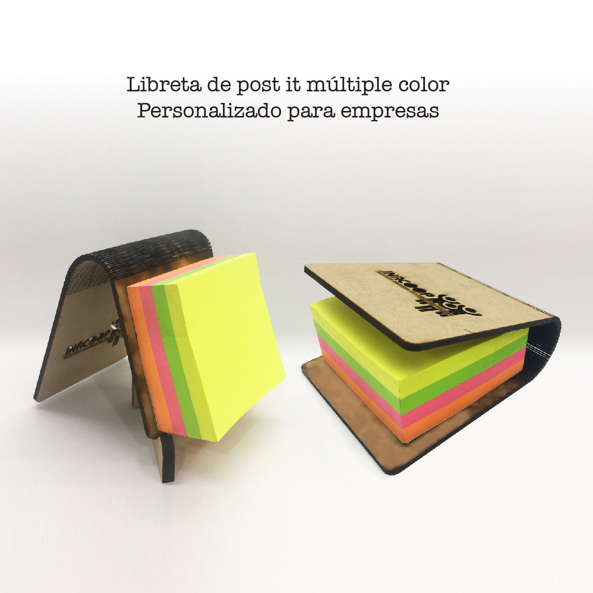 Libreta Post It con tapa de madera que puede personalizarse con impresión UV, calado o grabado láser