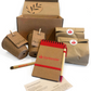 Kit ecológico para regalos empresariales incluye macetas biodegradables, lápiz plantable, libreta y lapicera ecológicas, semillas y dos bolsitas de tierra. Incluye instrucciones de germinación y se presenta en una caja con viruta