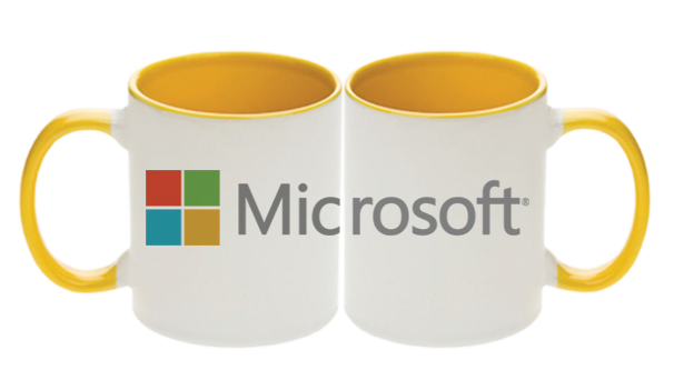 Tazas amarillas de cerámica. Para regalos empresariales se pueden personalizar con un logo