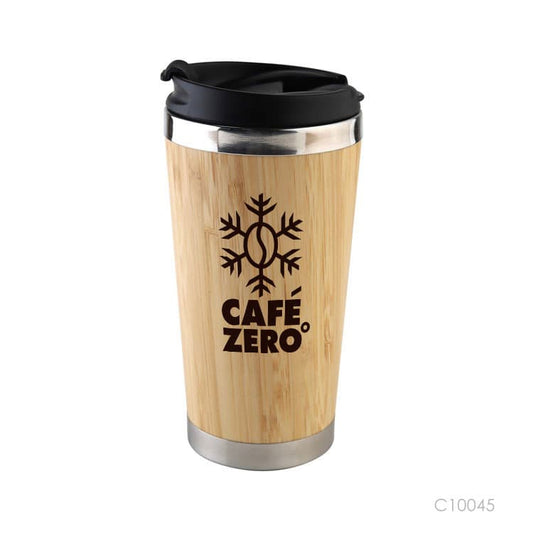 Vaso con bambú para regalos empresariales. Se puede personalizar con un logo utilizando grabado láser.