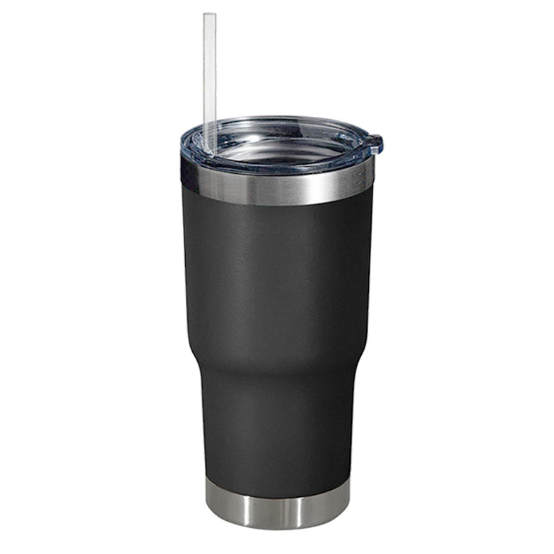 Vaso térmico con tapa y sorbito. Para regalos empresariales se puede personalizar con un logo utilizando grabado láser.