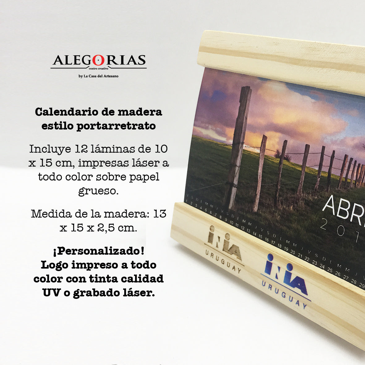 Calendario Ámbar estilo portarretrato. Logo personalizado, regalo empresarial.