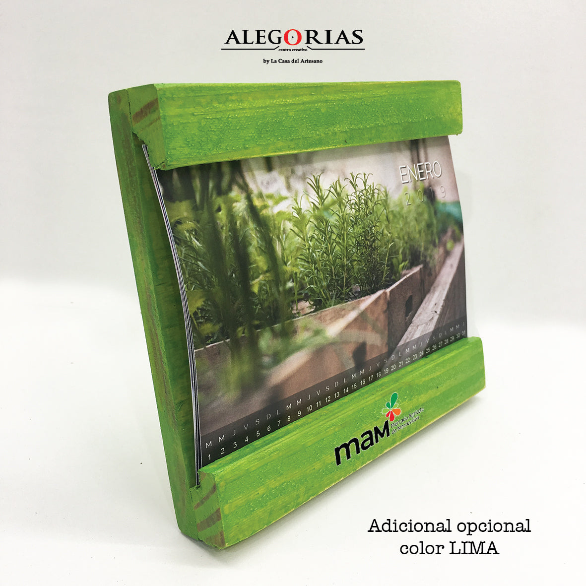Calendario Ámbar de color verde. Logo personalizado, regalo empresarial.