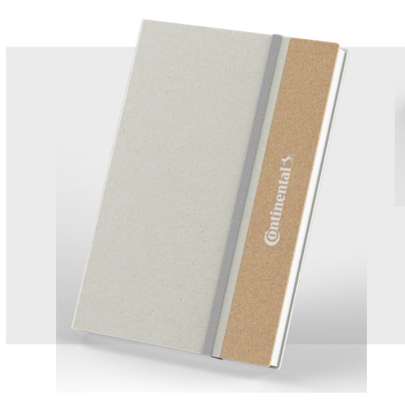 Cuaderno ibiza fabricado con envases de leche. Detalle en corcho. Logo personalizado, regalo corporativo.
