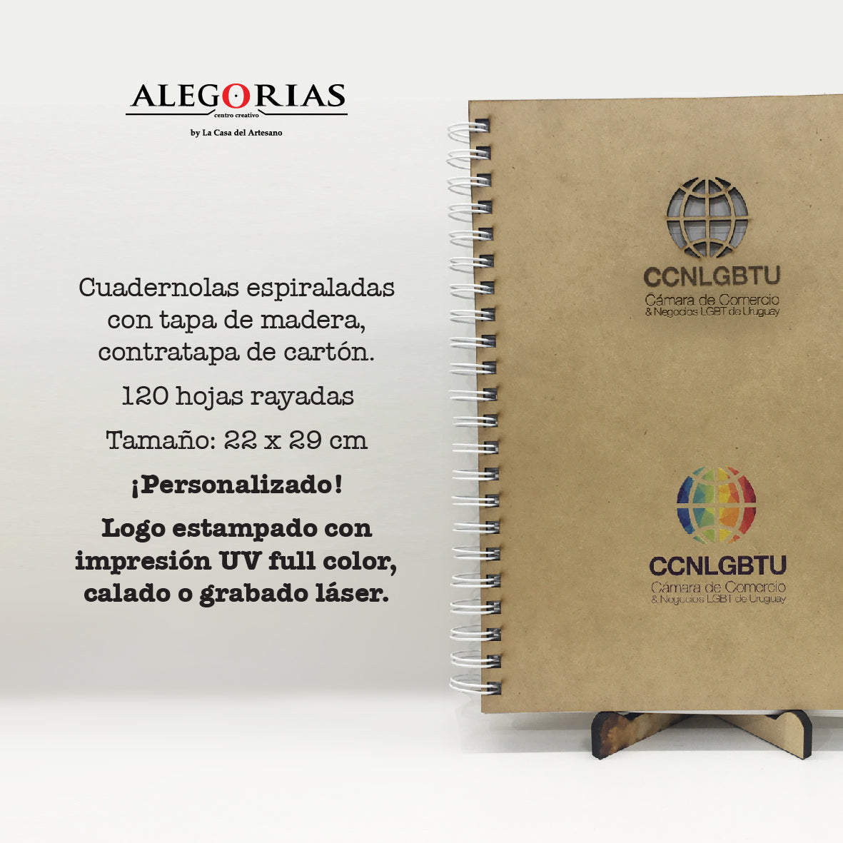 Cuadernola Bali de madera y contratapa de cartón. Logo personalizado, regalo empresarial.