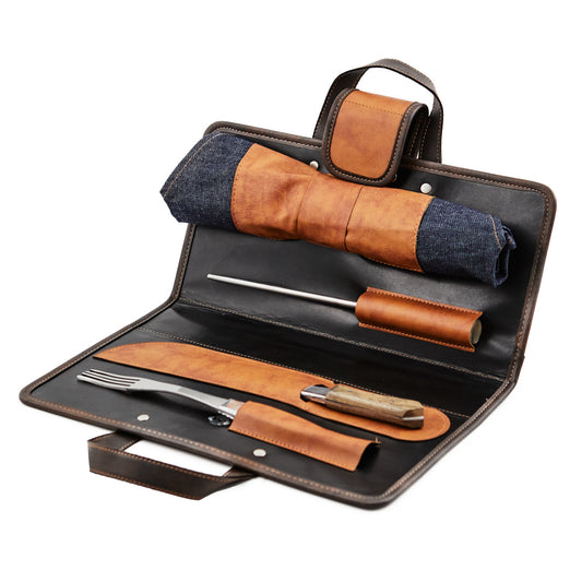 Estuche de Kit Parrillero Palermo. Logo personalizado, regalo empresarial.