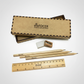 kit escolar enebro. lapices,saca puntas, regla y goma. Logo personalizado, regalo empresarial.