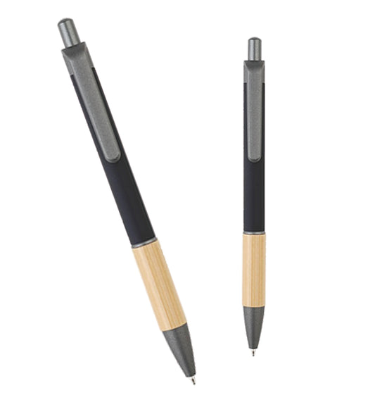 Lapicera Aura de color negro con clip metálico. Logo personalizado grabado en láser. Regalo empresa.